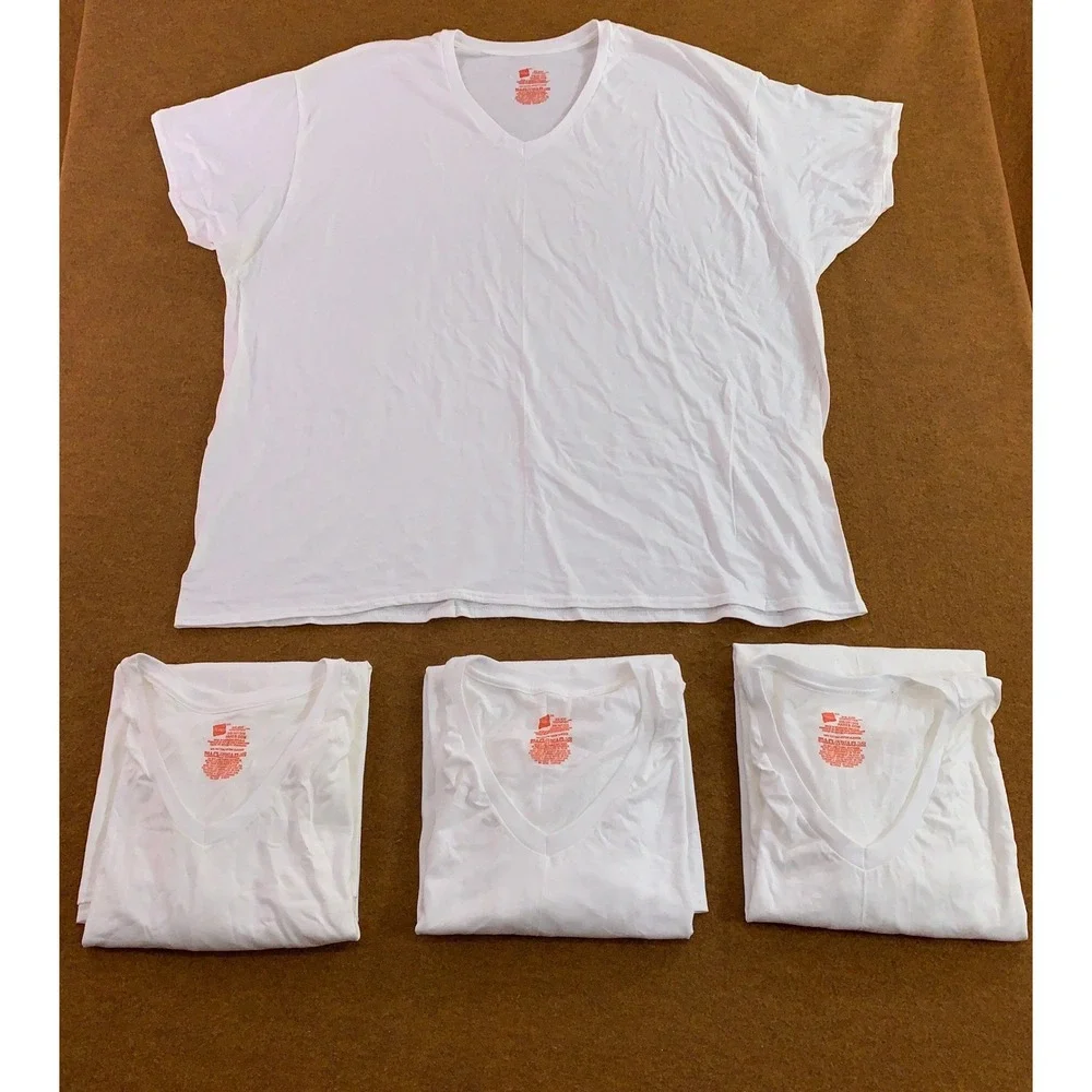 Hanes Mens 3XB White Ultimate Soft Breathable Tagless V-Neck T-Shirt 4 Pack New